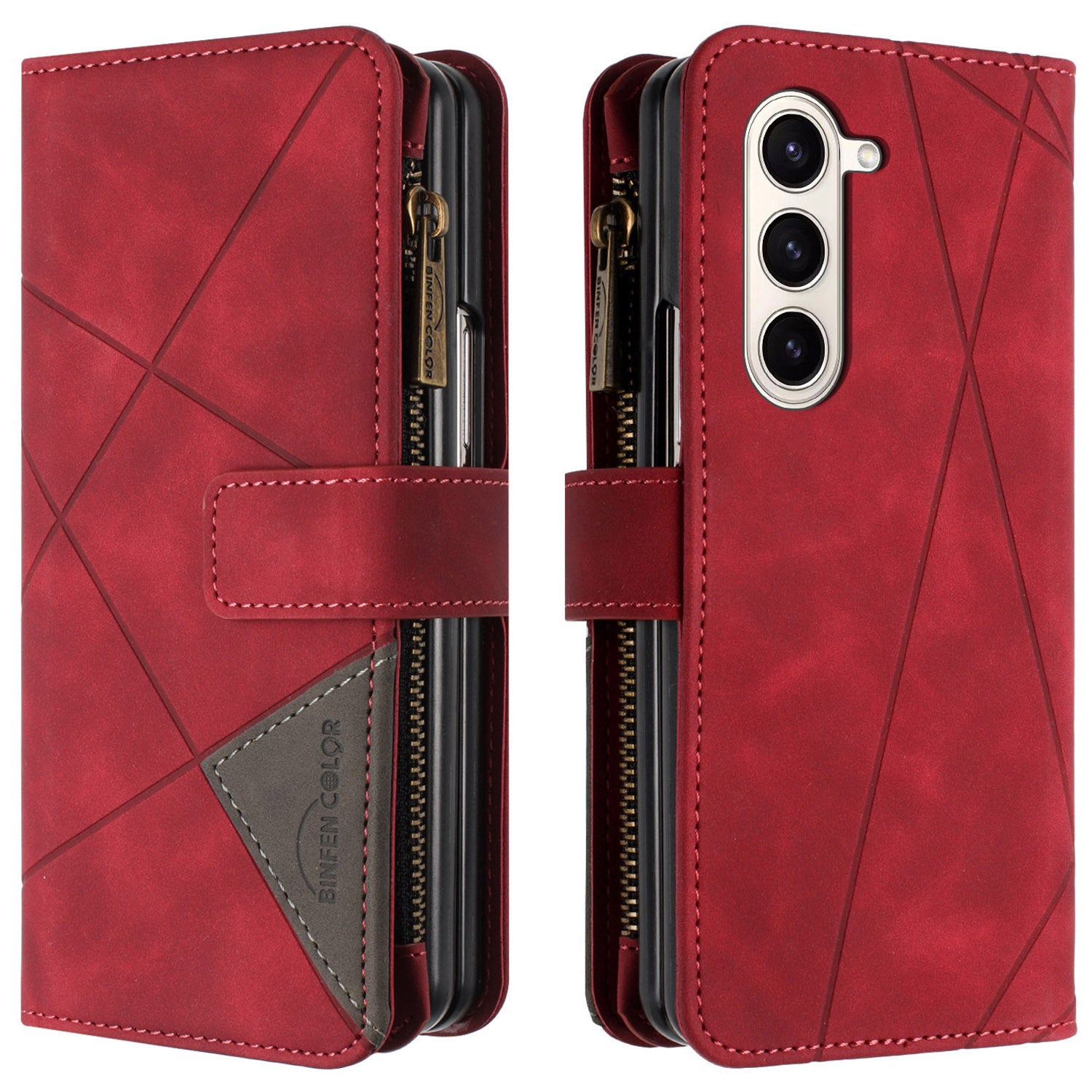 BINFEN COLOR Zipper Wallet Phone Case for Samsung Galaxy Z Fold5 5G Line Imprint TPU PU Flip Cover with Stand BINFEN COLOR Zipper Wallet Phone Case for Samsung Galaxy Z Fold5 5G Line Imprint TPU PU Flip Cover with Stand